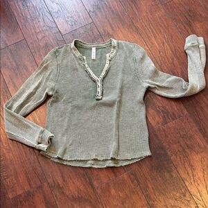 Mono B Sage Waffle Knit Long Sleeve Top